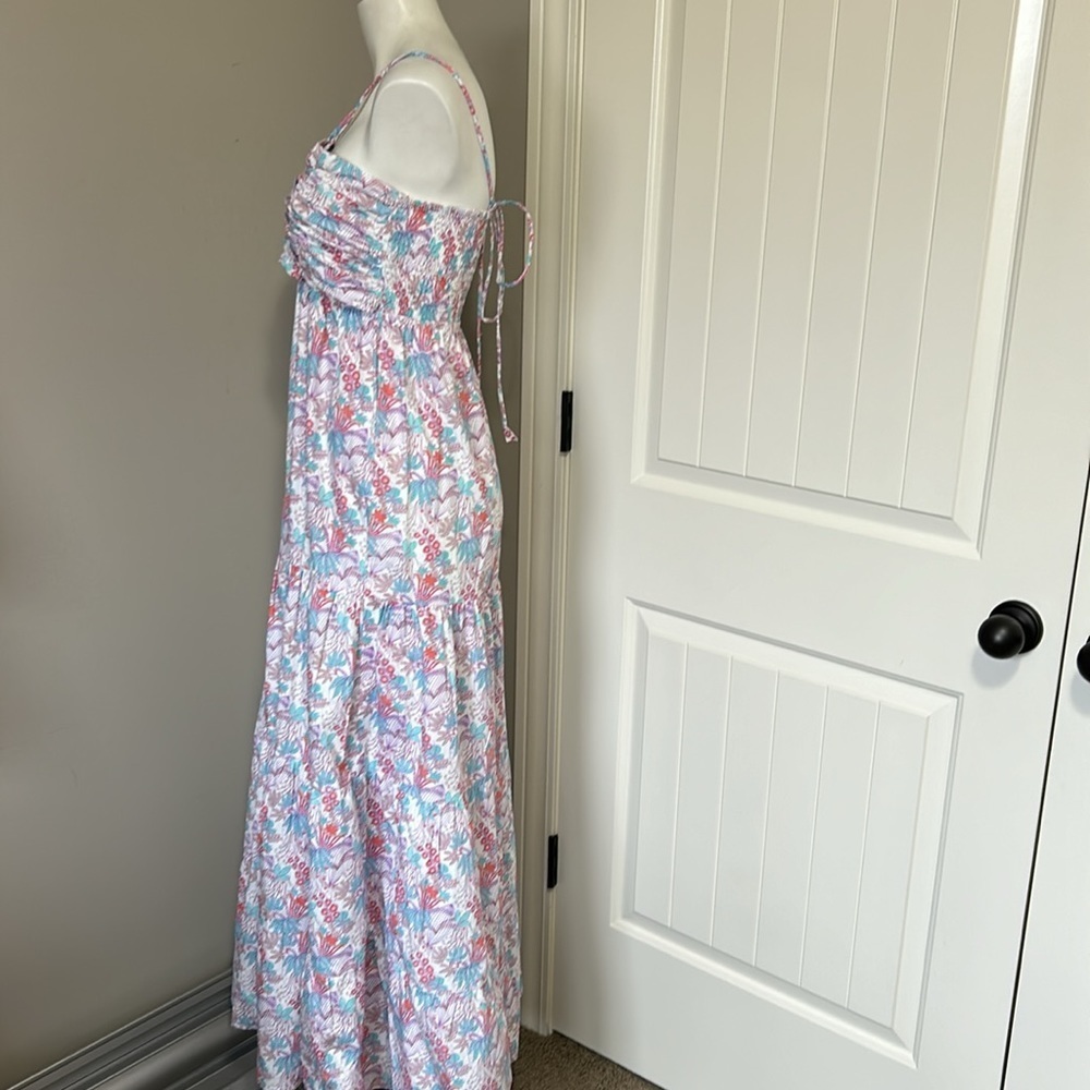 NWT Anthropologie Cotton Floral Halter Belle Maxi Dress Pink Blue White Medium - Picture 4 of 9